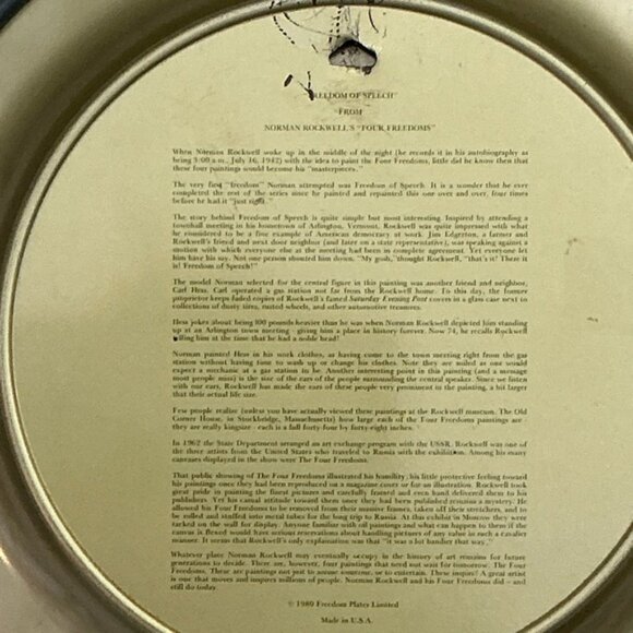 Norman Rockwell Metal Collector Plate Freedom Of Speech Four Freedoms Vintage 80 - Picture 10 of 16